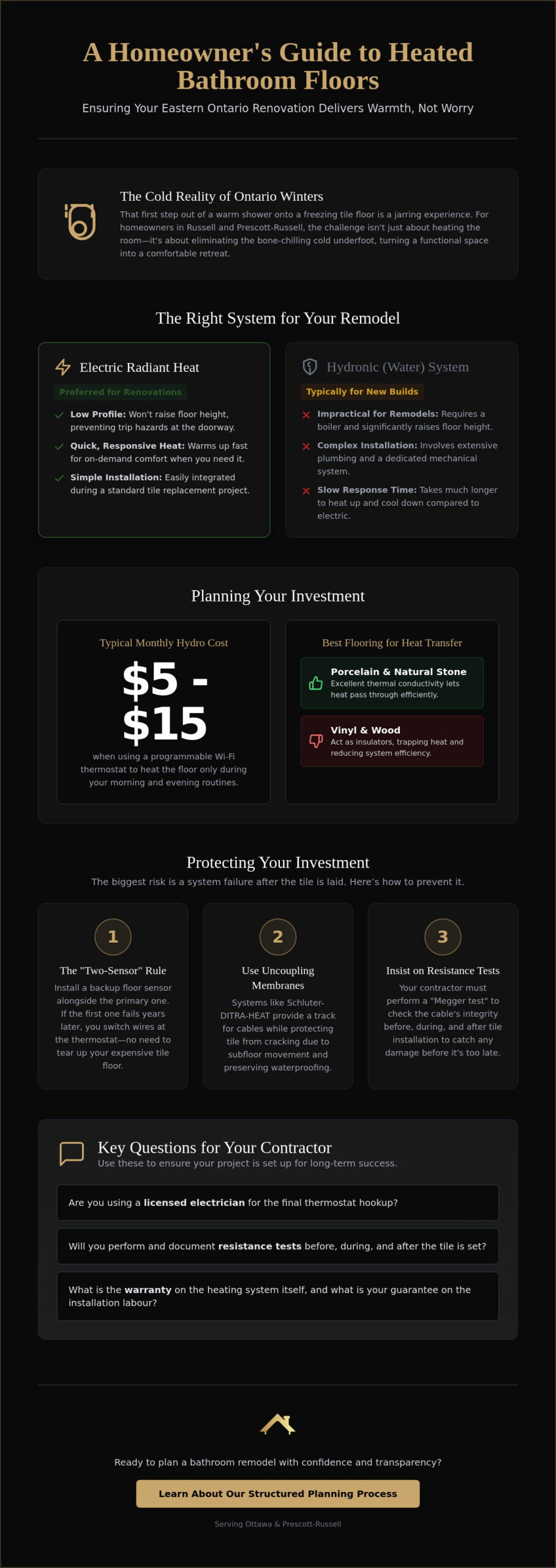 Heated Flooring for Bathroom Remodels in Russell: A Homeowner’s Guide to Comfort and Cost
