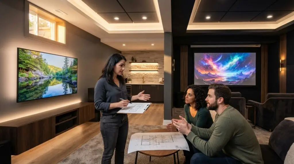 Projector Screen vs. Large TV for a Basement: How to Choose